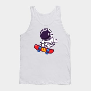 Cute Astronaut Playing Skateboard Cartoon Tank Top